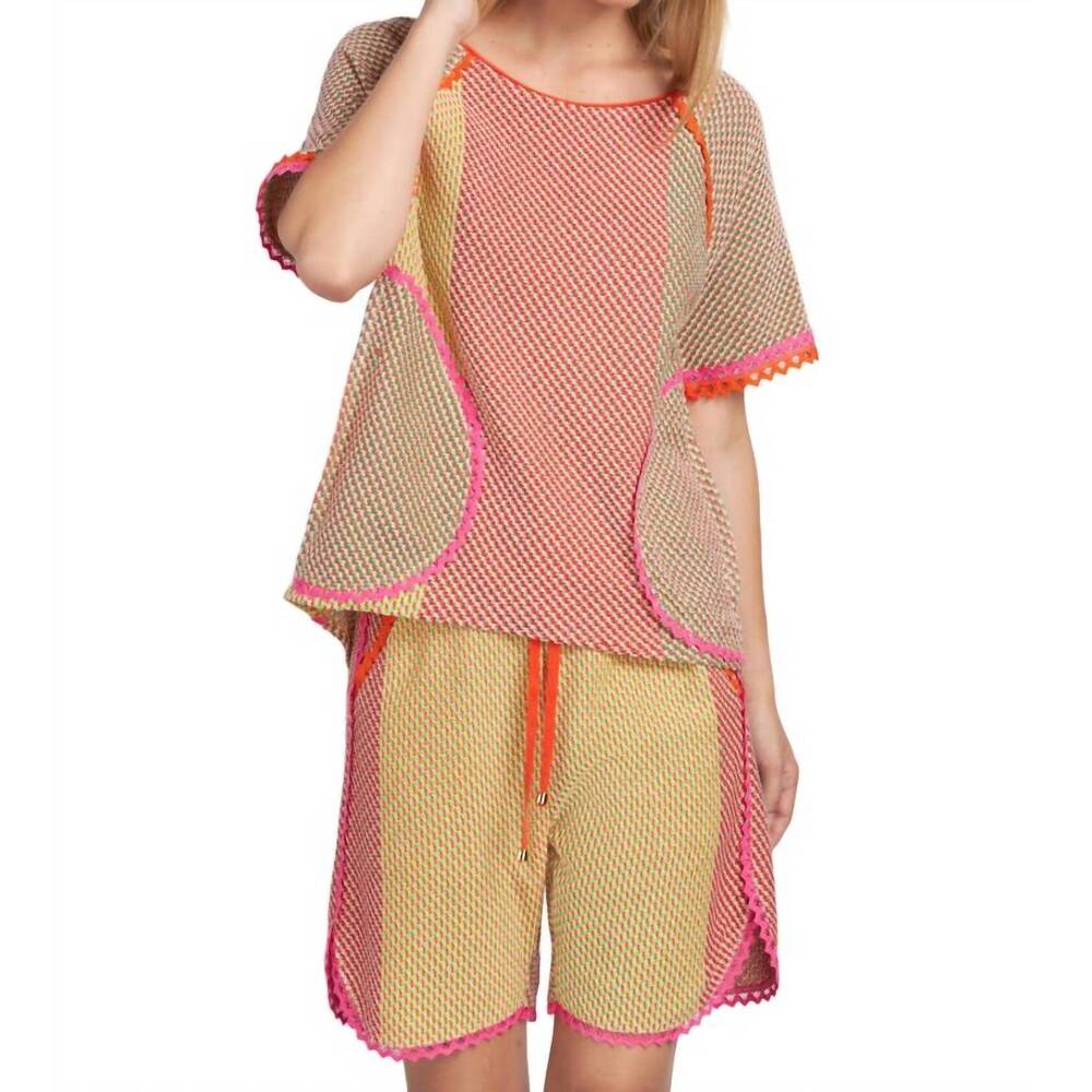 NEW TRICOT CHIC round neck knit top in pink orange multi